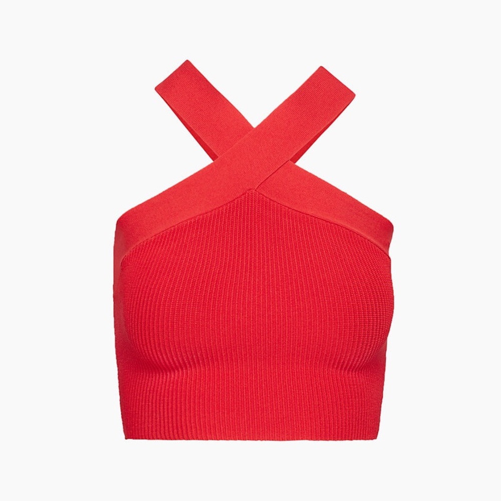 ARITZIA- Babton Sculpt Knit Criss Cross Cropped Tank in Flashing Red (XS)